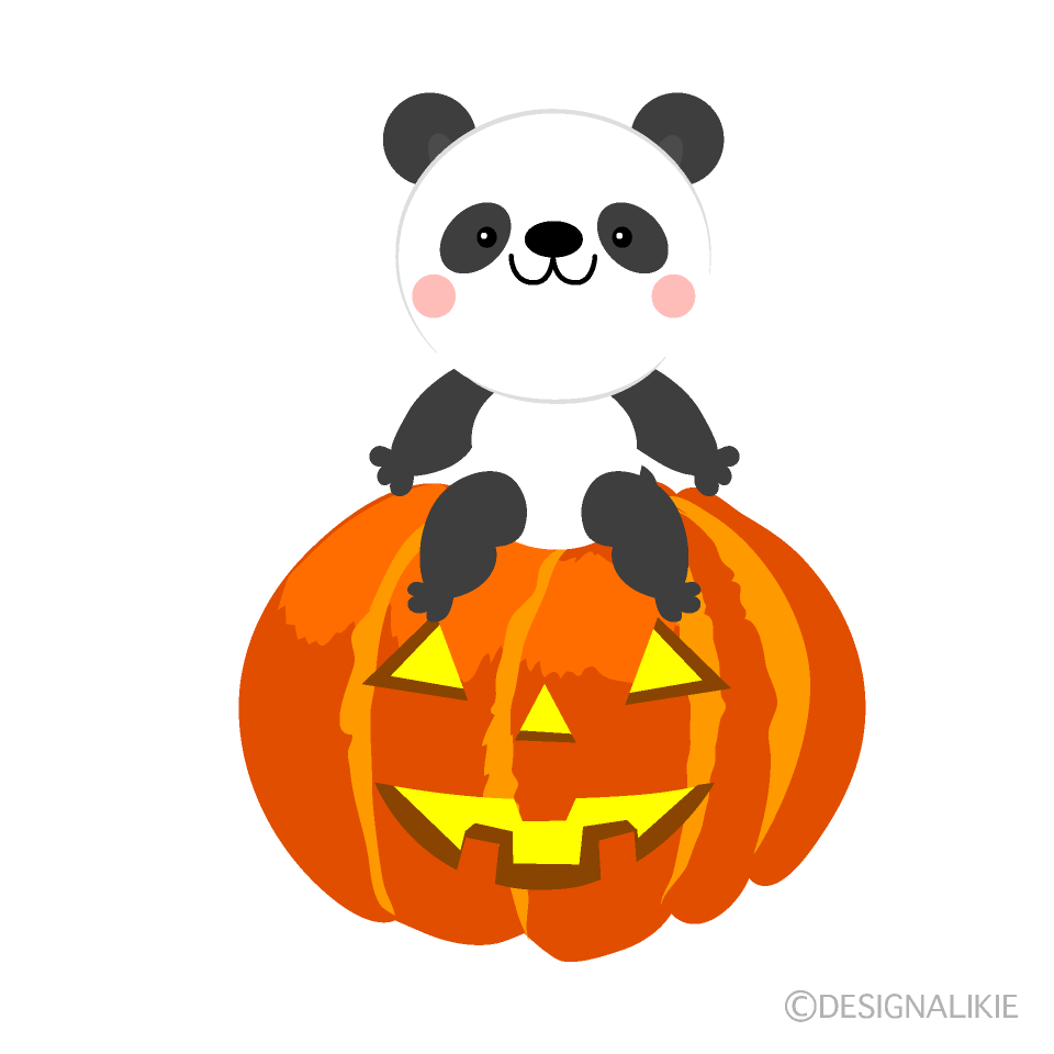 パンダとハロウィンかぼちゃの無料イラスト素材 イラストイメージ