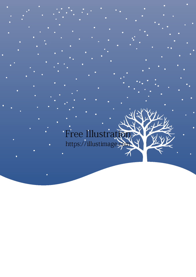 雪積もる夜の一本木の背景イラストのフリー素材 イラストイメージ