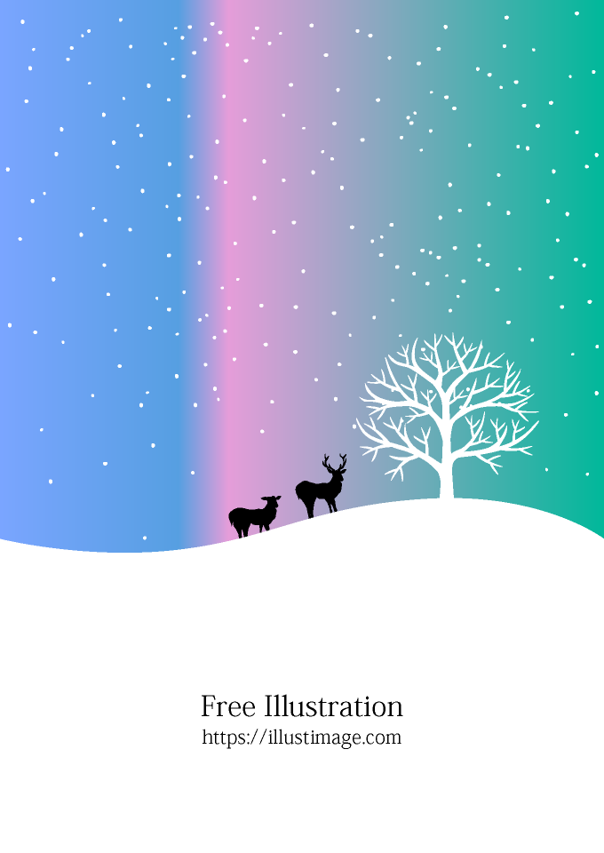 雪原の鹿シルエット背景画像イラストのフリー素材 イラストイメージ