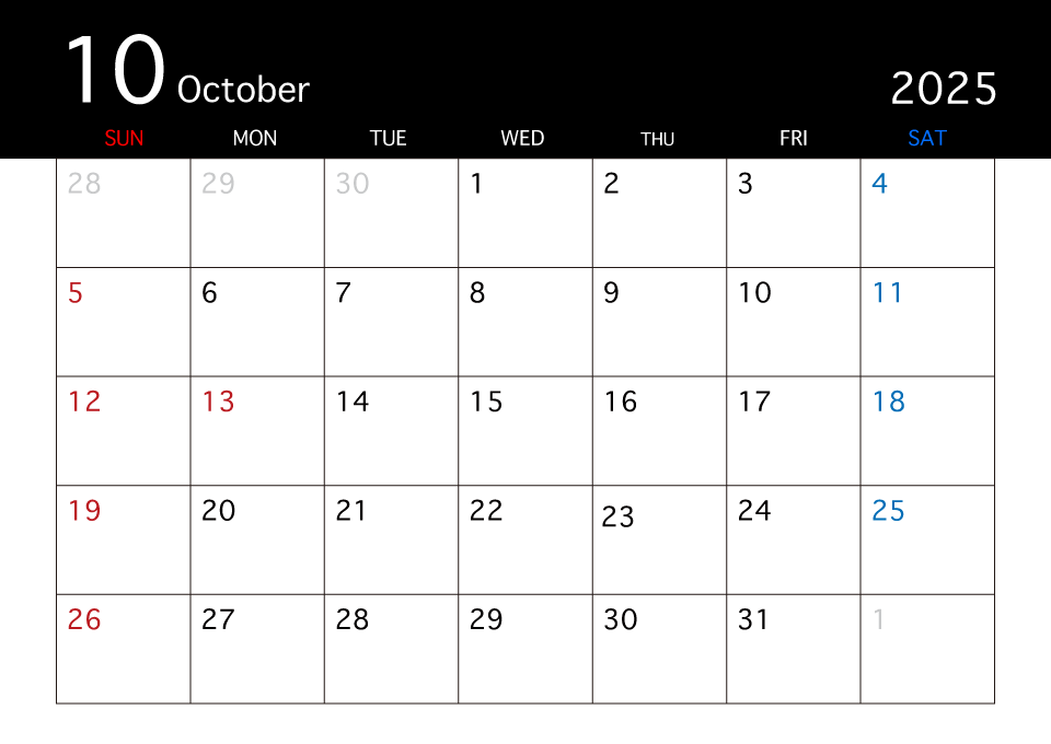 21年10月の黒カレンダーの無料イラスト素材 イラストイメージ