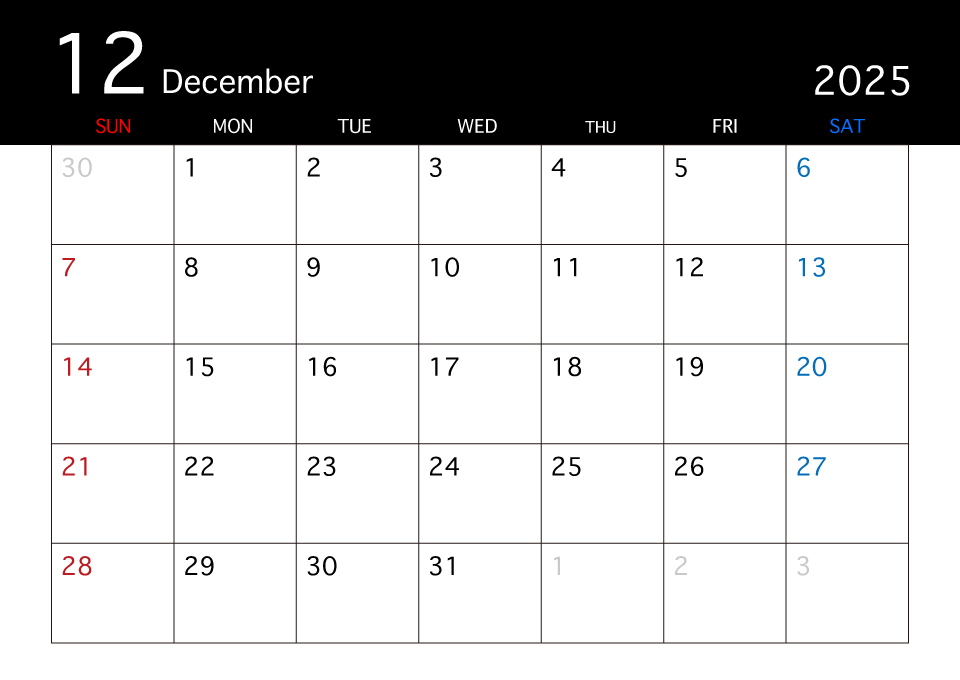 21年12月の黒カレンダーの無料イラスト素材 イラストイメージ