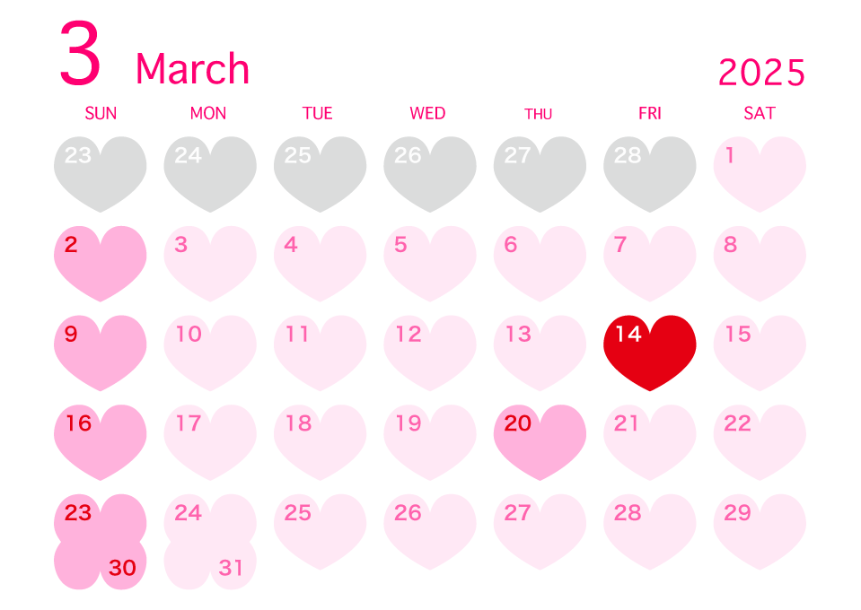 21年3月のハートカレンダーの無料イラスト素材 イラストイメージ
