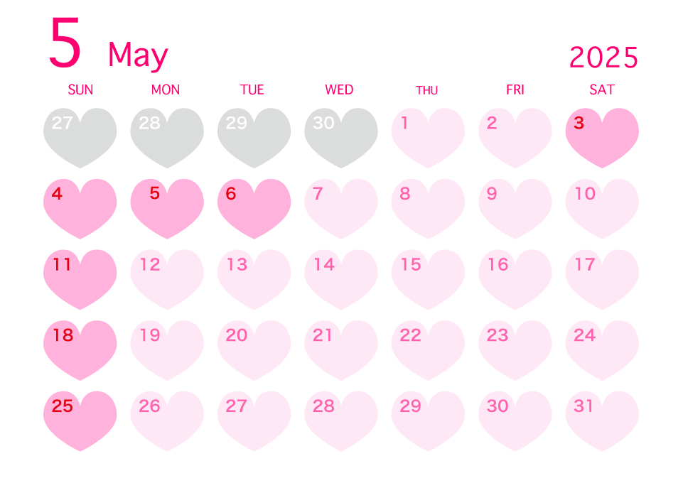 2019年5月のハートカレンダーの無料イラスト素材 イラストイメージ