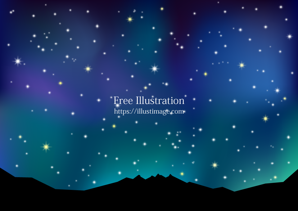 山と夜空の星の無料イラスト素材 イラストイメージ