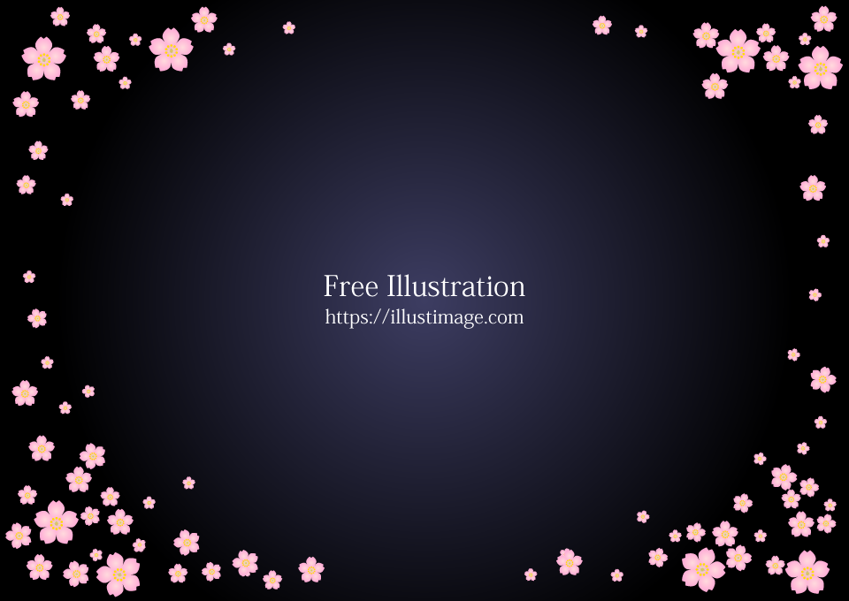 黒背景の桜フレームイラストのフリー素材 イラストイメージ