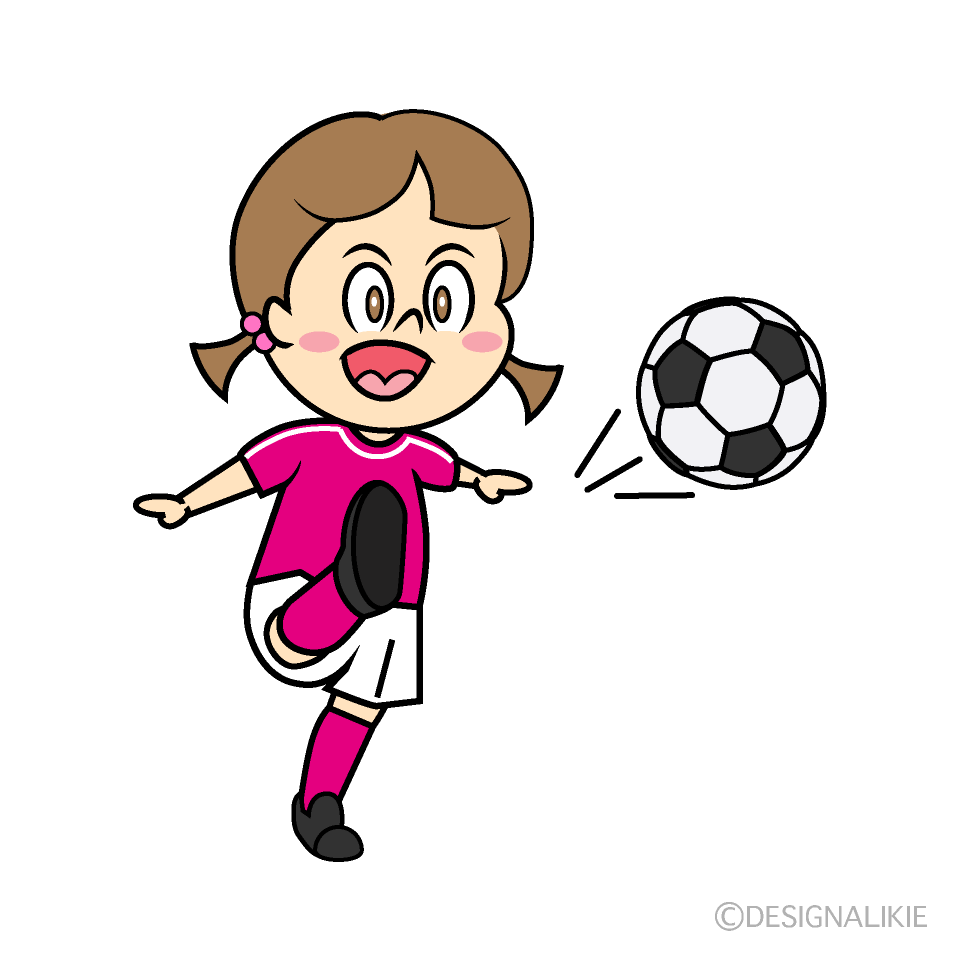 笑顔でシュートするサッカー女子イラストのフリー素材 イラストイメージ