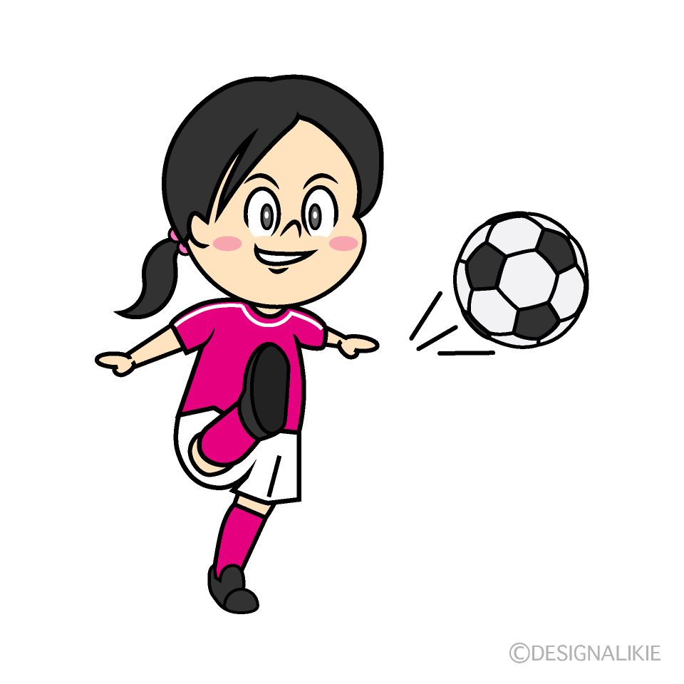 サッカーボールをシュートする女の子の無料イラスト素材 イラストイメージ