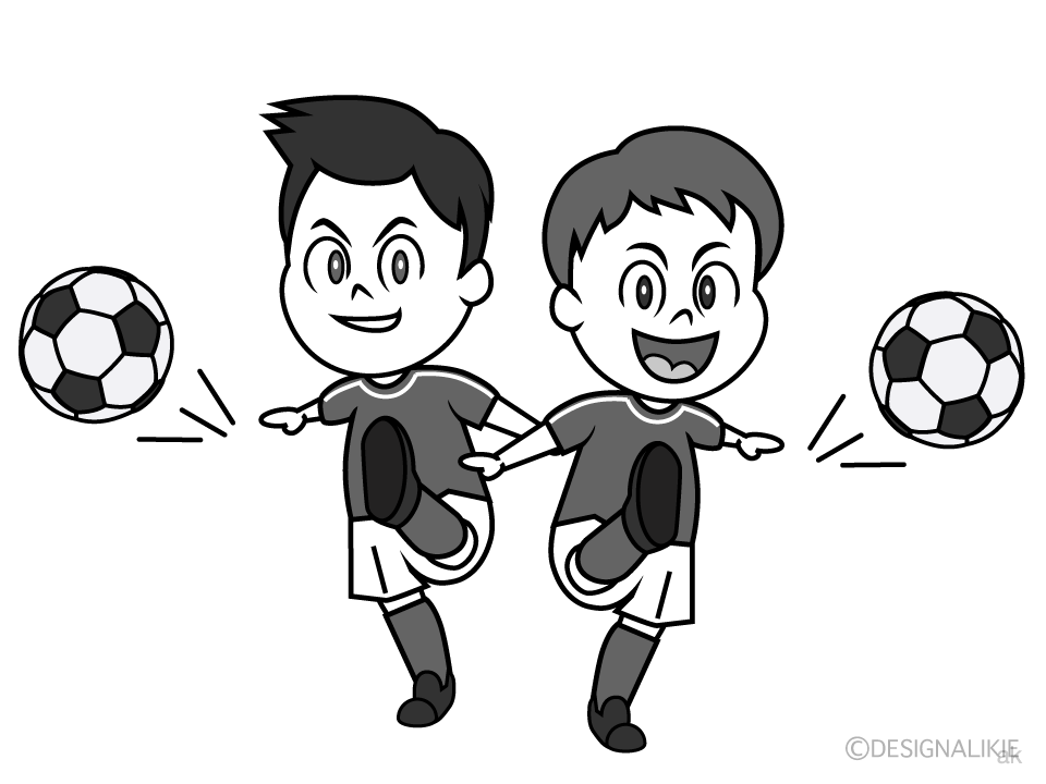 サッカー大好きな少年 白黒 イラストのフリー素材 イラストイメージ