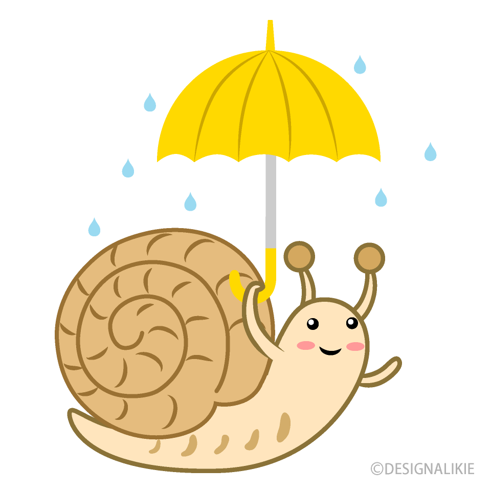 傘をさす可愛いかたつむりの無料イラスト素材 イラストイメージ