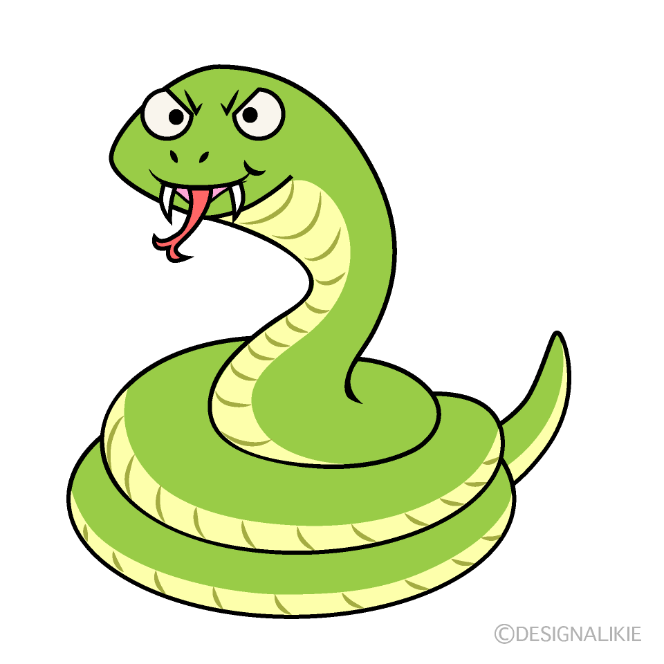とぐろを巻く黄緑色のヘビの無料イラスト素材 イラストイメージ