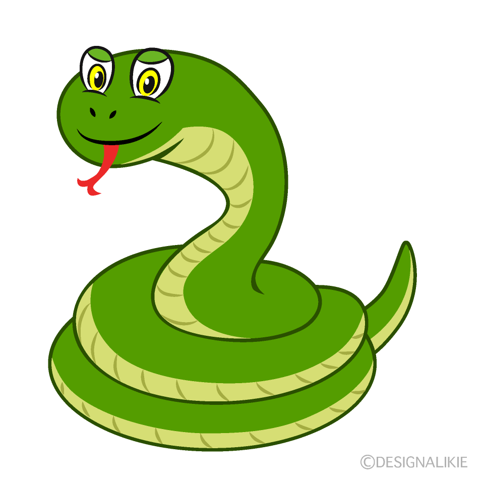 とぐろを巻いた緑色のヘビの無料イラスト素材 イラストイメージ