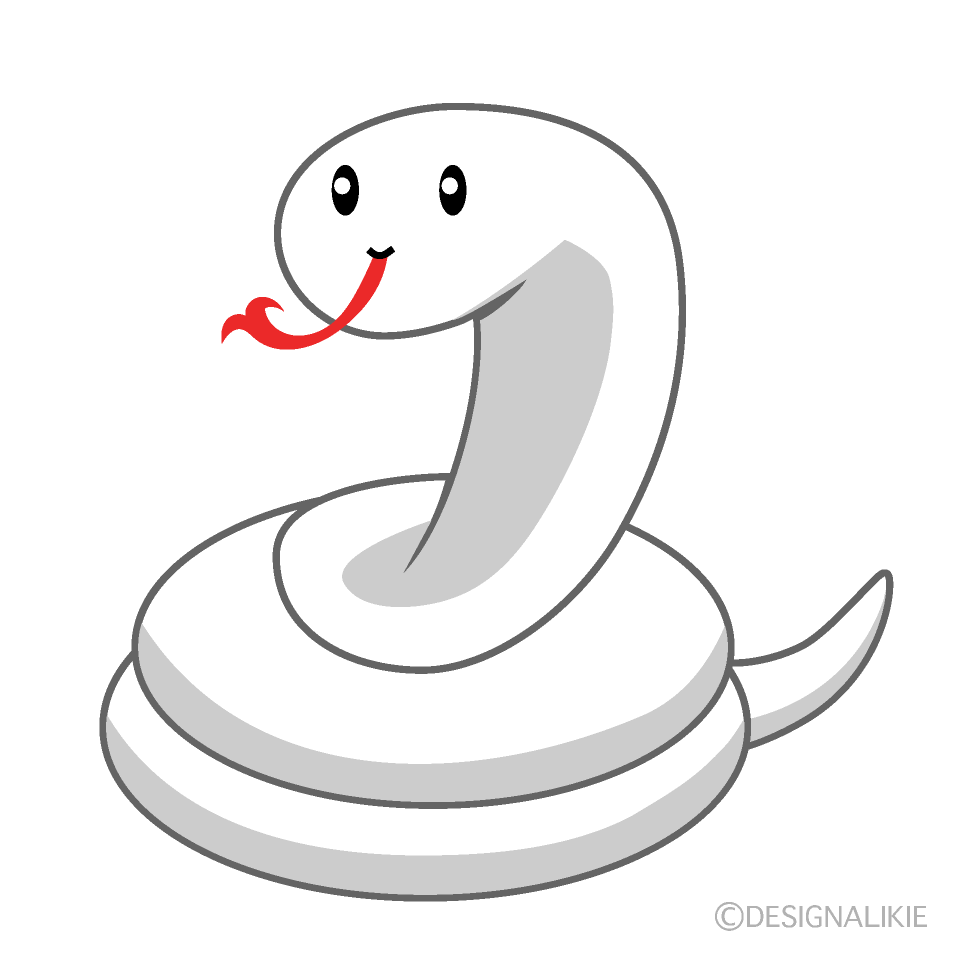 とぐろを巻いた可愛い白ヘビの無料イラスト素材 イラストイメージ