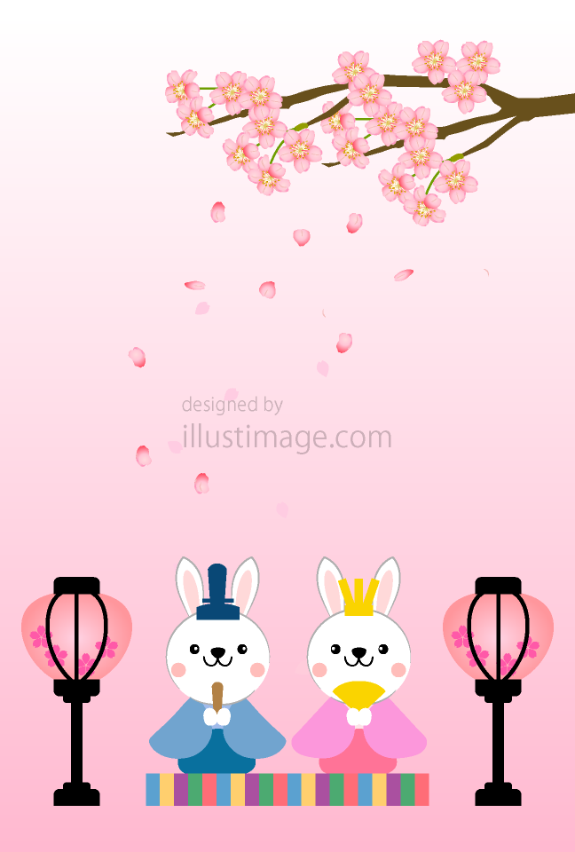 桜のウサギ雛人形の無料イラスト素材 イラストイメージ