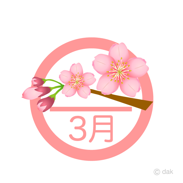 桜開花の3月マークイラストのフリー素材 イラストイメージ