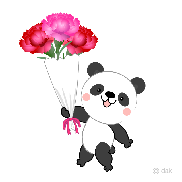 花束をプレゼントするパンダの無料イラスト素材 イラストイメージ