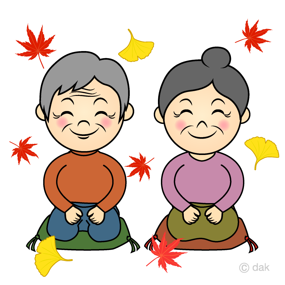 秋の幸せな年配夫婦の無料イラスト素材 イラストイメージ