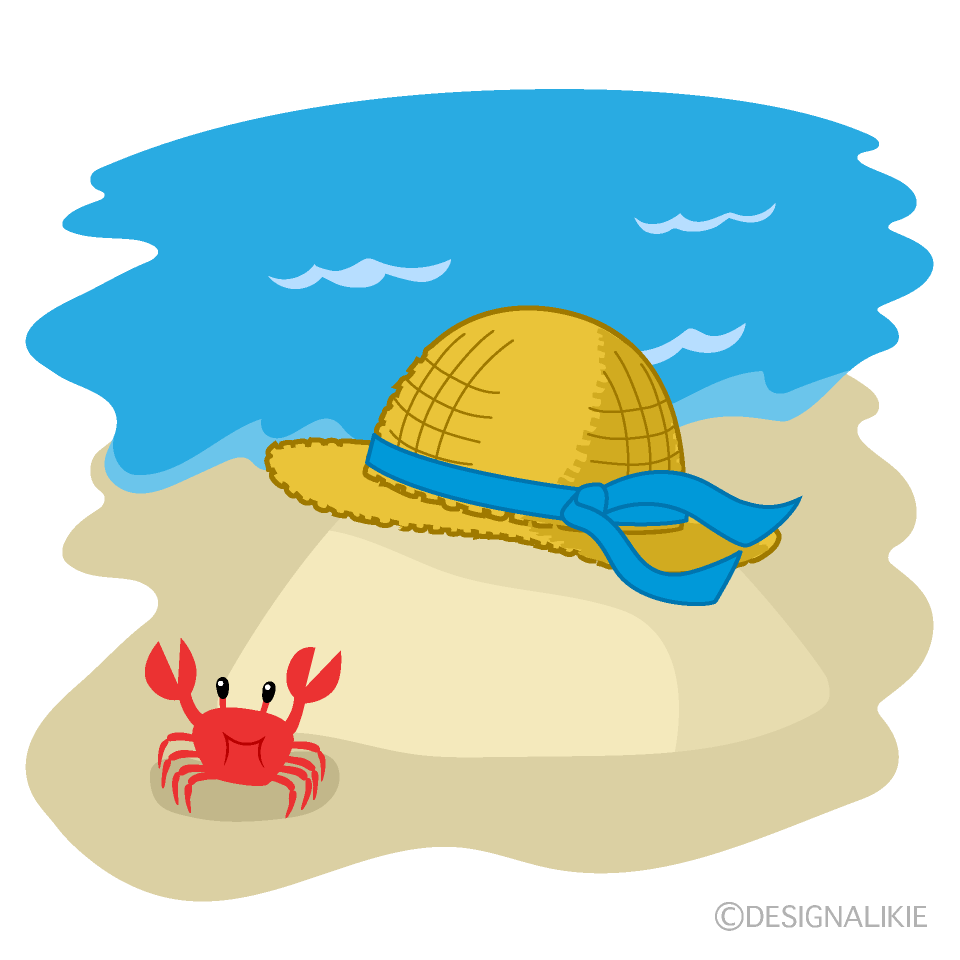 砂浜と麦わら帽子イラストのフリー素材 イラストイメージ