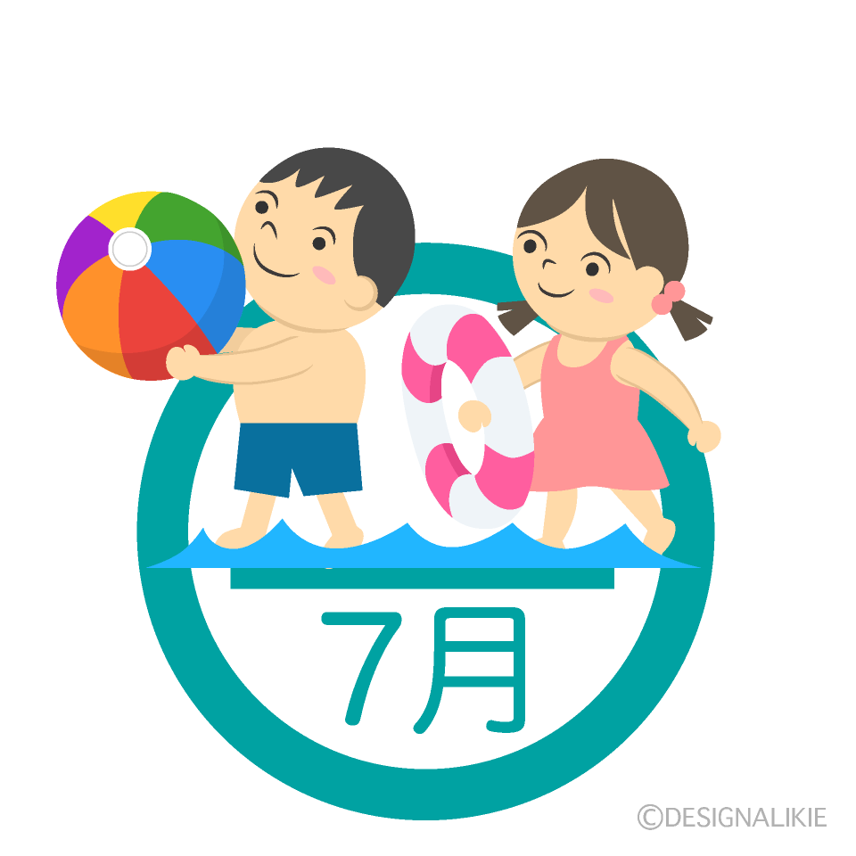 水遊ぶする子供の7月マークの無料イラスト素材 イラストイメージ