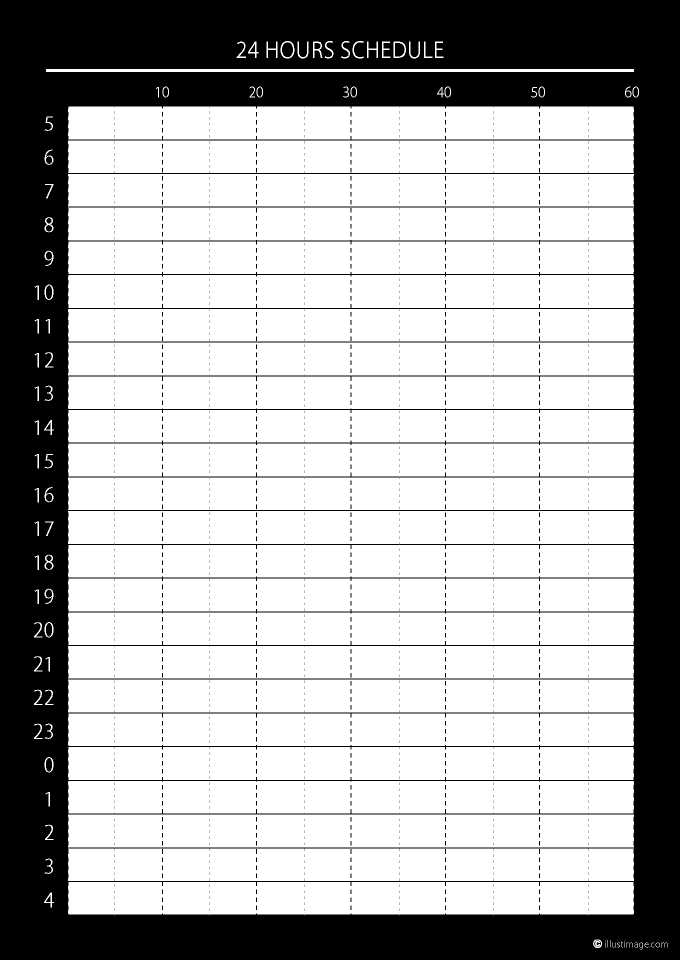 24時間スケジュール表（黒）の無料イラスト素材｜イラストイメージ