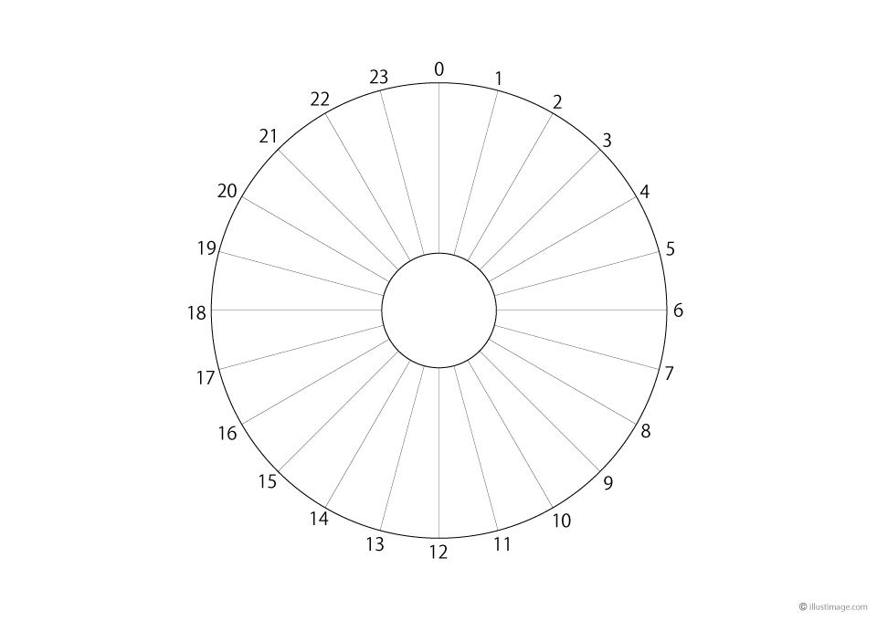 無料の24時間スケジュールの円グラフ（横）イラストフリー素材