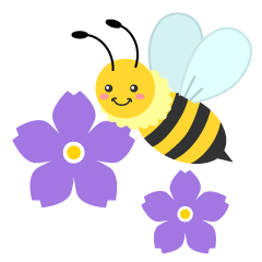 かわいいミツバチとスミレの花