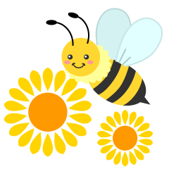 かわいいミツバチとヒマワリの花