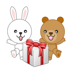 プレゼントを喜ぶクマとウサギ