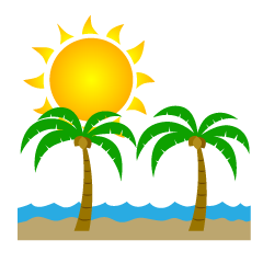 砂浜のヤシの木と太陽