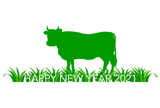 緑色牛シルエットの年賀状