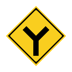 Y字路の注意標識