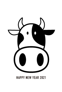 かわいいシンプルな牛顔の年賀状