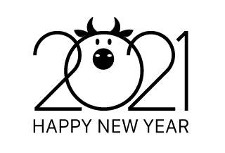 シンプルな2021牛マークの年賀状