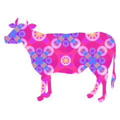 ピンク和柄の牛シルエット