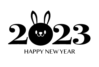 白黒のかわいいウサギ年賀状2023