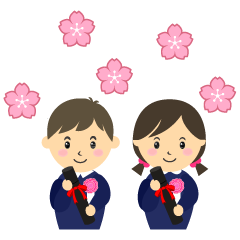 卒業生と桜の花