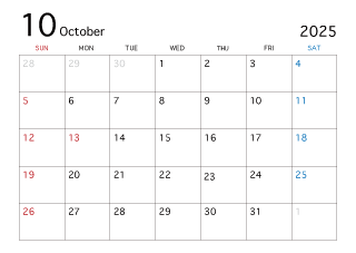 2025年10月カレンダー