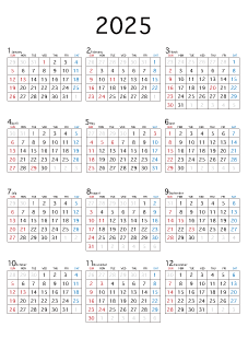 水玉ドット柄の2025年カレンダー