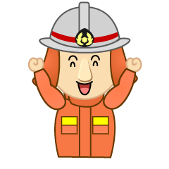 ガッツポーズの消防士