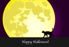 黒猫と満月のハロウィンカード