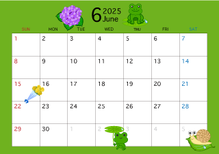 2025年6月カレンダー（梅雨）