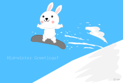 スノーボードする白ウサギ