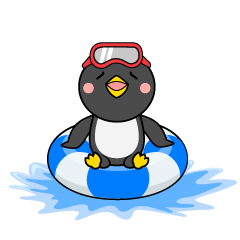 水遊びするペンギンキャラ