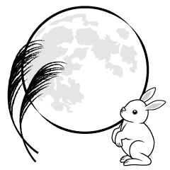 満月とウサギ（白黒）
