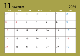 2022年11月カレンダー（カラー）