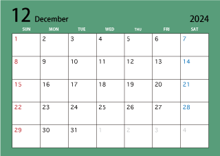 2024年12月カレンダー（カラー）