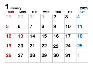 2023年1月カレンダー（文字大）