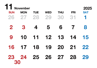 2023年11月カレンダー（文字大枠無）