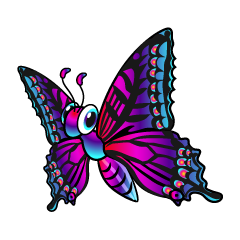 飛ぶカラフルな蝶キャラ