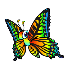 飛ぶ虹色の蝶キャラ