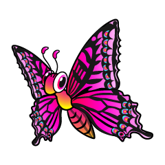 飛ぶピンクの蝶キャラ